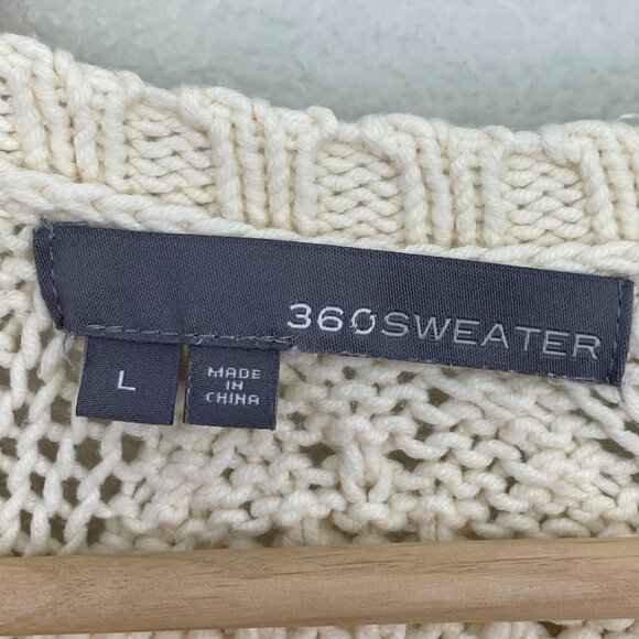 360 Sweater Womens Large Ivory Cable Knit Cotton Blend Sweater Long Sleeve - Picture 9 of 11